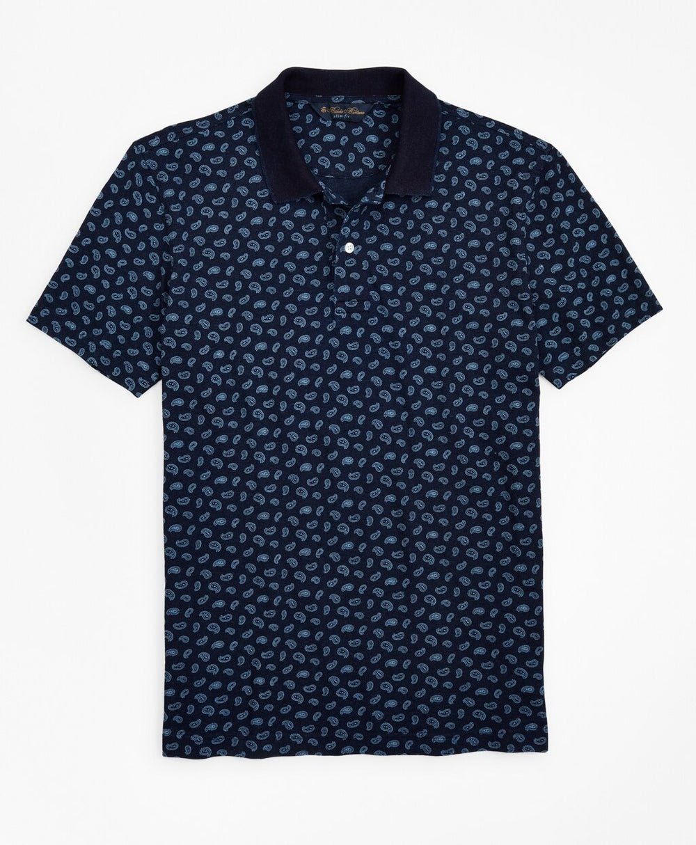 Slim Fit Indigo Printed Paisley Polo Shirt