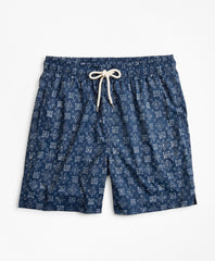 Montauk 6" Indigo Foulard Print Swim Trunks