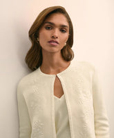 Merino-Wool-Cotton Blend Floral Embellished Cardigan