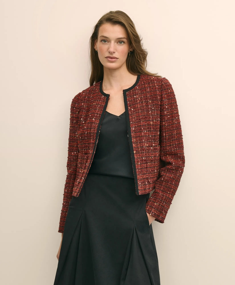 Cotton-Wool Blend Boucle Shimmer Cropped Jacket