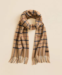 Plaid Camel Hair Windowpane Fringed Scarf