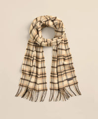 Plaid Camel Hair Windowpane Fringed Scarf