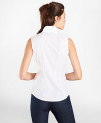 Petite Non-Iron Supima® Cotton Dobby Ruffle-Collar Sleeveless Blouse