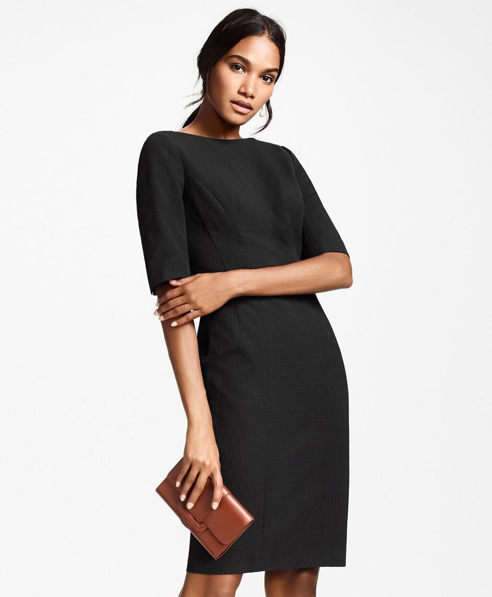 Petite Stretch-Cotton Jacquard Sheath Dress
