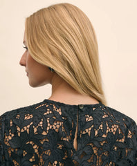 Relaxed Short-Sleeve Semi-Sheer Lace Top