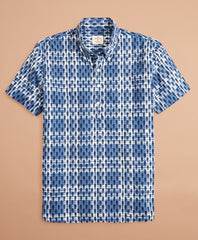 Seahorse-Print Madras Popover Shirt Short-Sleeve