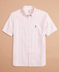 Broad Striped Seersucker Short-Sleeve Shirt