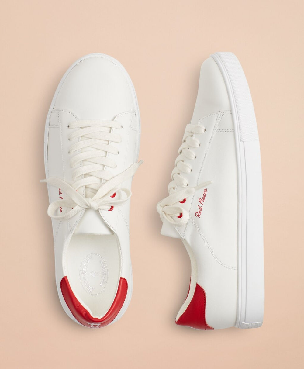 Tonal Red Fleece Leather Sneakers