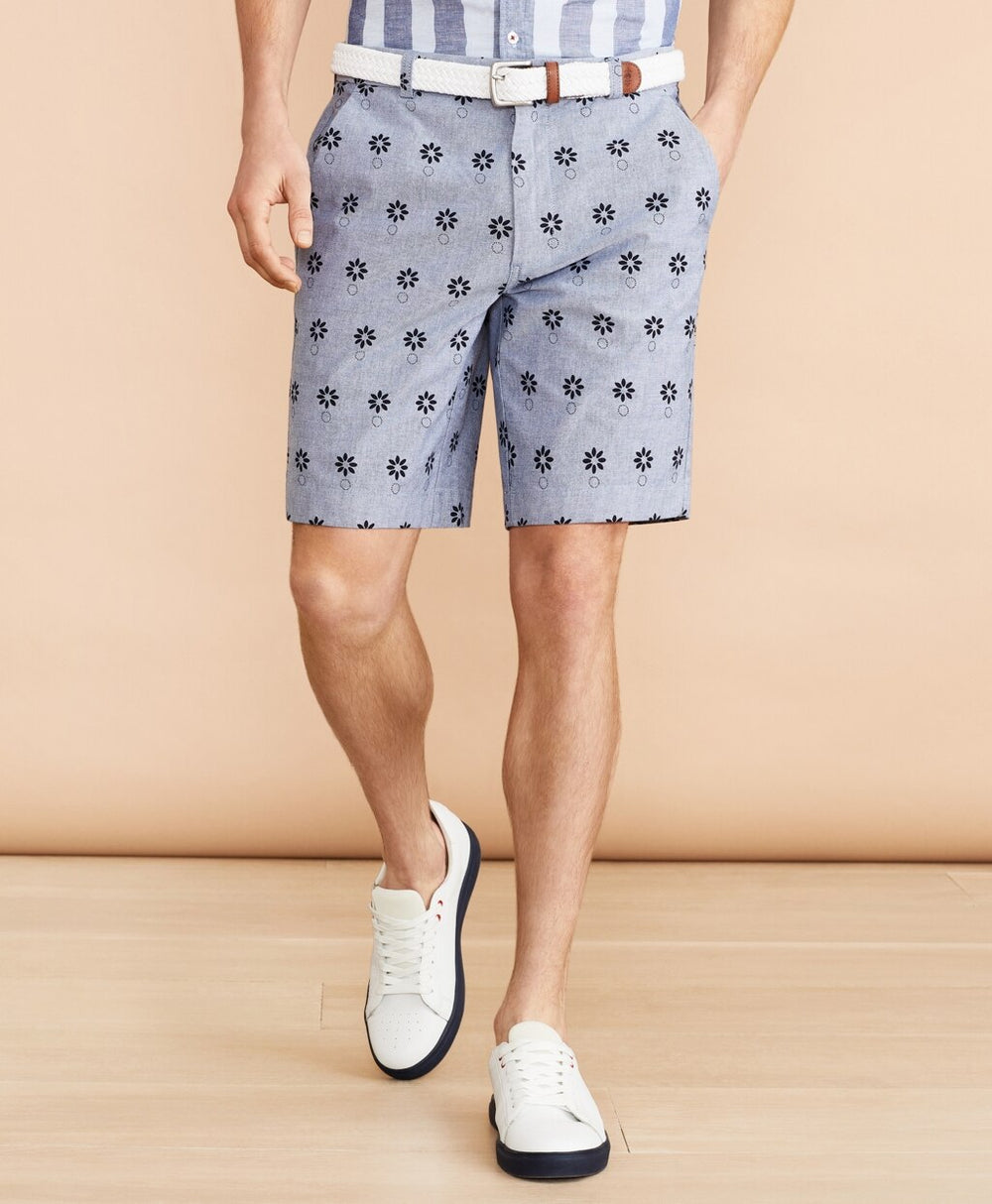 Chambray Flower Print Shorts