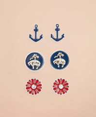 Enamel Stud Earrings - Set of Three