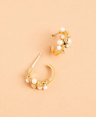 Demi-Fine Freshwater Pearl & Crystal Hoop Earrings