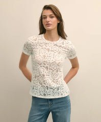 Semi-Sheer Short-Sleeve Top in Floral Lace