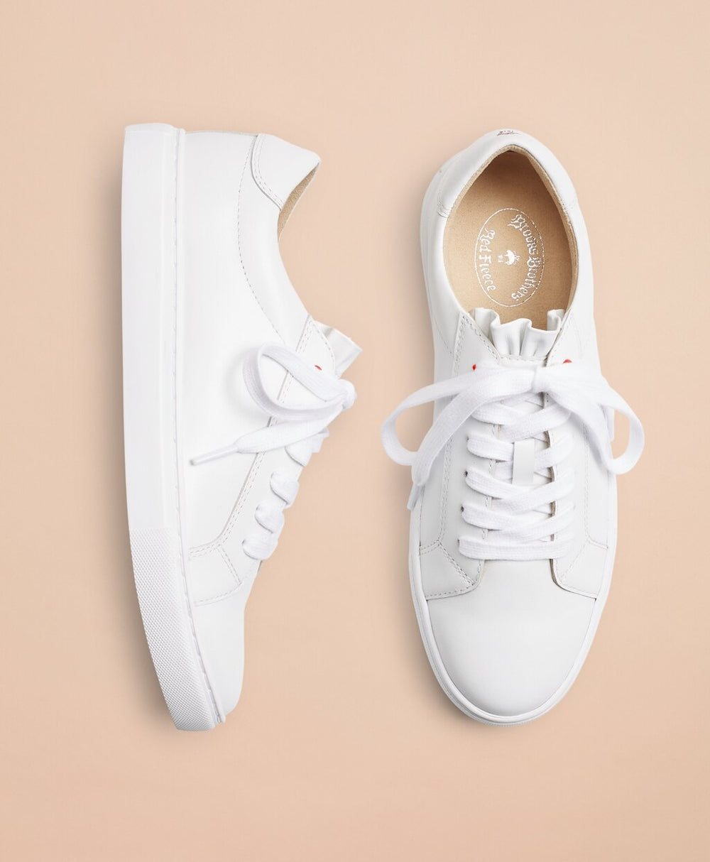 Ruffle-Trimmed Leather Low-Top Sneakers