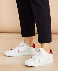 Ruffle-Trim Color-Block Leather Low-Top Sneakers