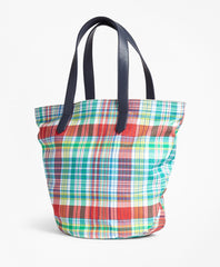 Madras-Print Canvas Tote Bag