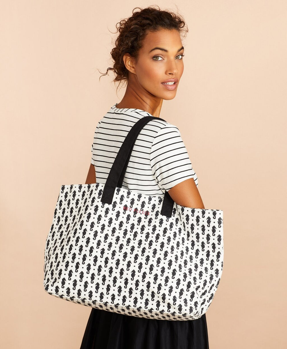 Seahorse-Print Canvas Tote Bag
