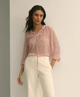 Silk Georgette Heart-Motif Peasant Blouse