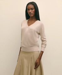 Silk V-Neck Marled Knit Relaxed Sweater