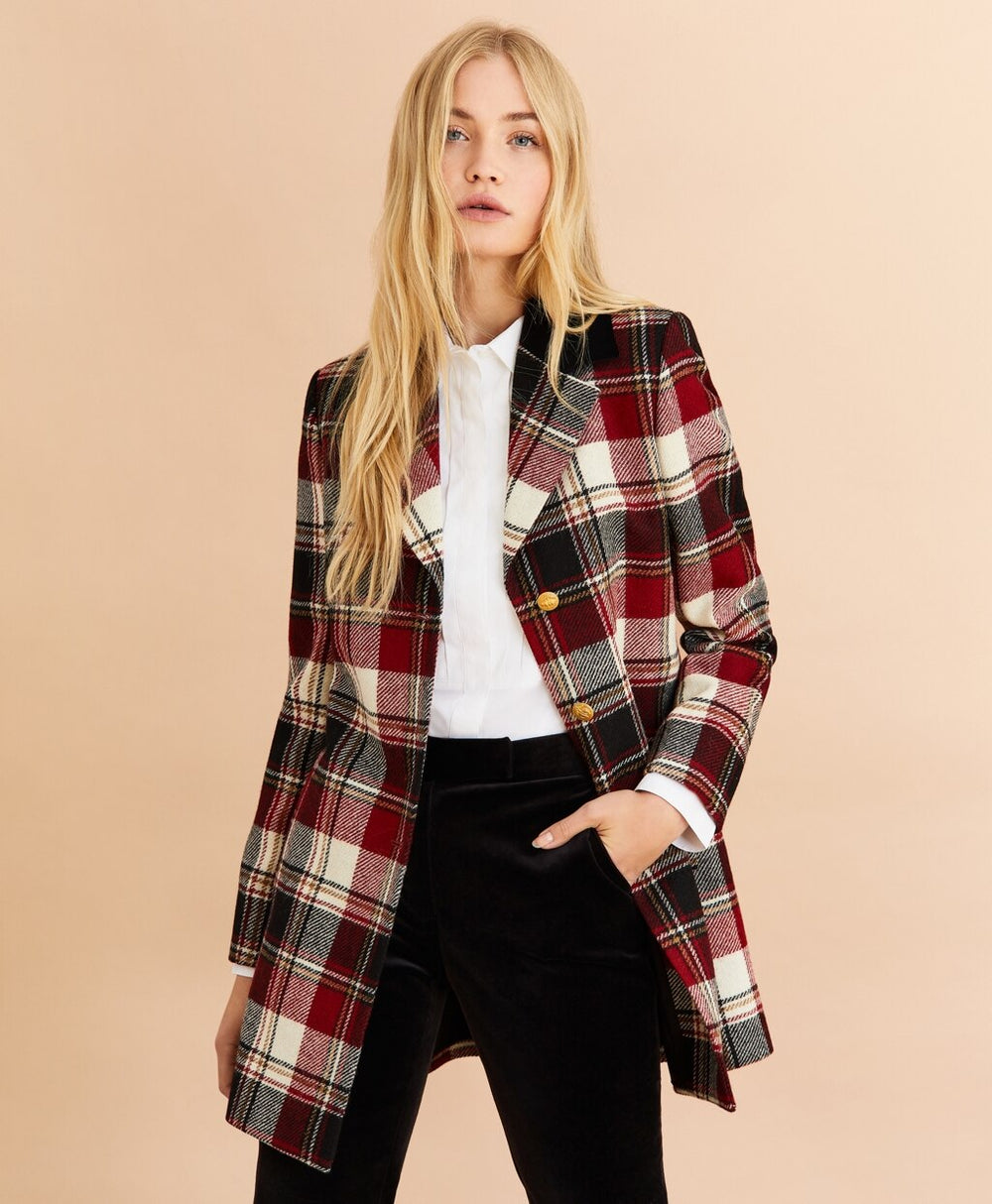 Plaid Wool Twill Long Jacket