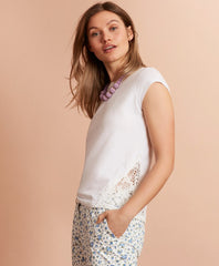 Floral Lace-Trimmed T-Shirt