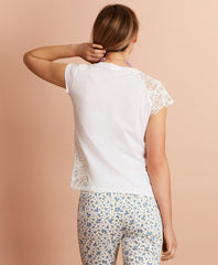 Floral Lace-Trimmed T-Shirt