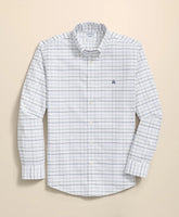 Fine Windowpane Shirt Stretch Cotton Non-Iron Oxford Polo Button Down Collar
