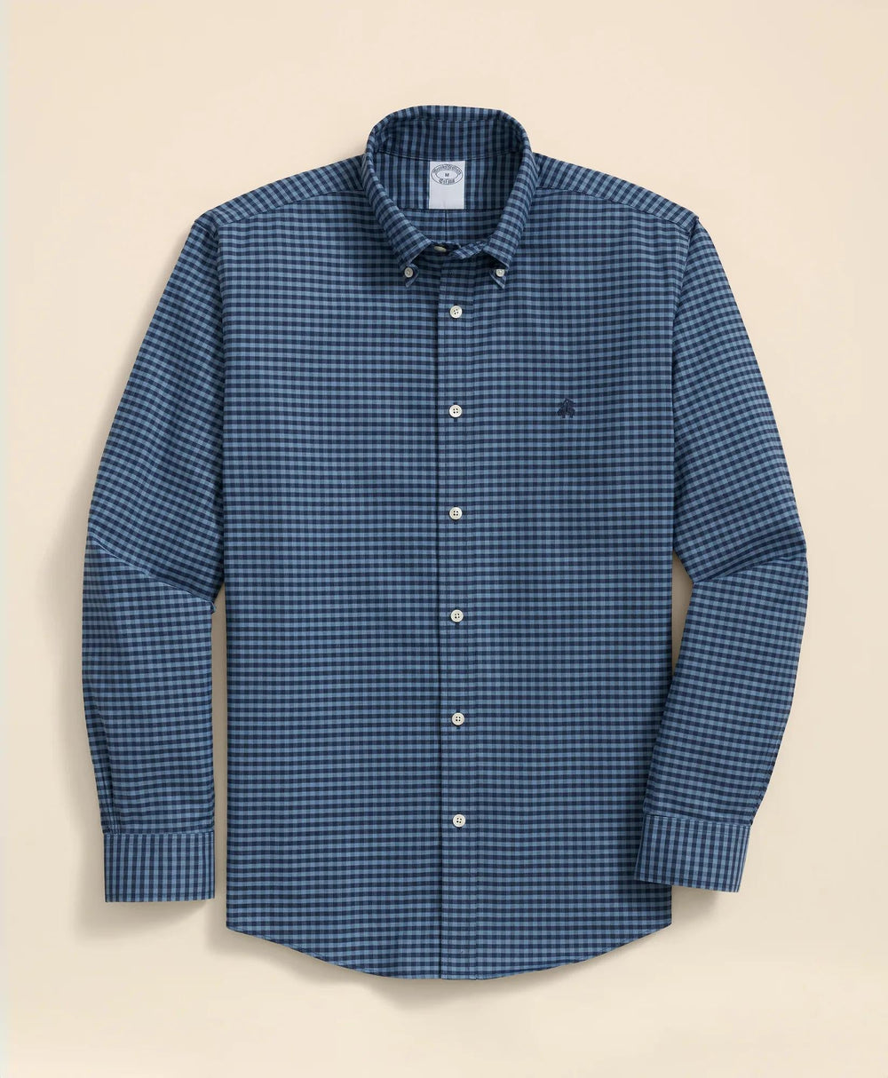 Gingham Shirt Stretch Cotton Non-Iron Oxford Polo Button Down Collar
