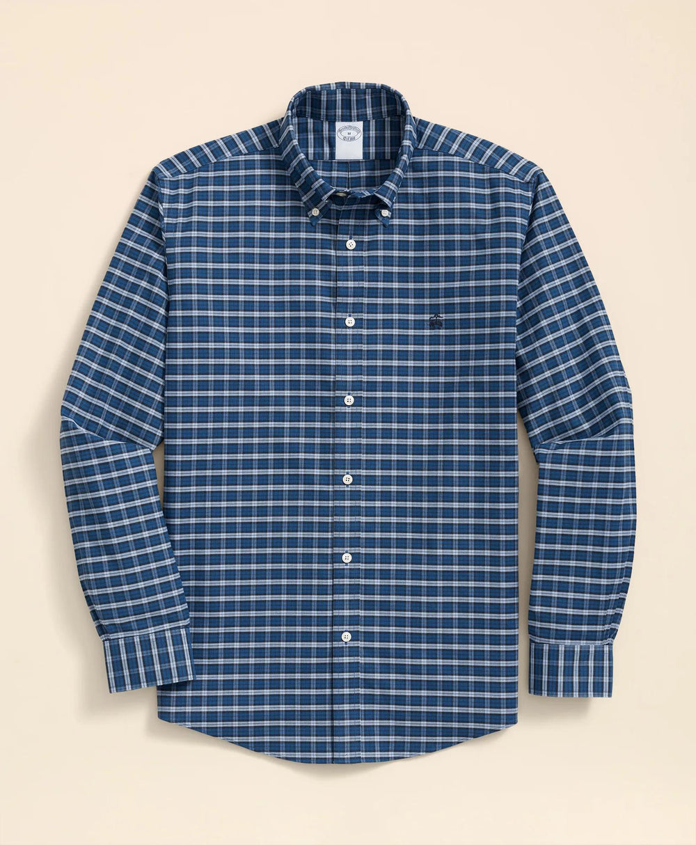 Stretch Cotton Non-Iron Oxford Polo Button Down Collar Mini Tartan Shirt