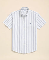 Striped Short-Sleeve Shirt Stretch Cotton Non-Iron Oxford Polo Button Down Collar