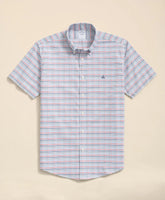 Stretch Cotton Non-Iron Oxford Polo Button Down Collar Windowpane Short-Sleeve Shirt