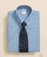 Checked Short-Sleeve Dress Shirt Stretch Supima® Cotton Non-Iron Broadcloth Polo Button-Down Collar