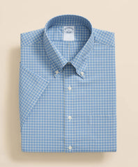 Checked Short-Sleeve Dress Shirt Stretch Supima® Cotton Non-Iron Broadcloth Polo Button-Down Collar