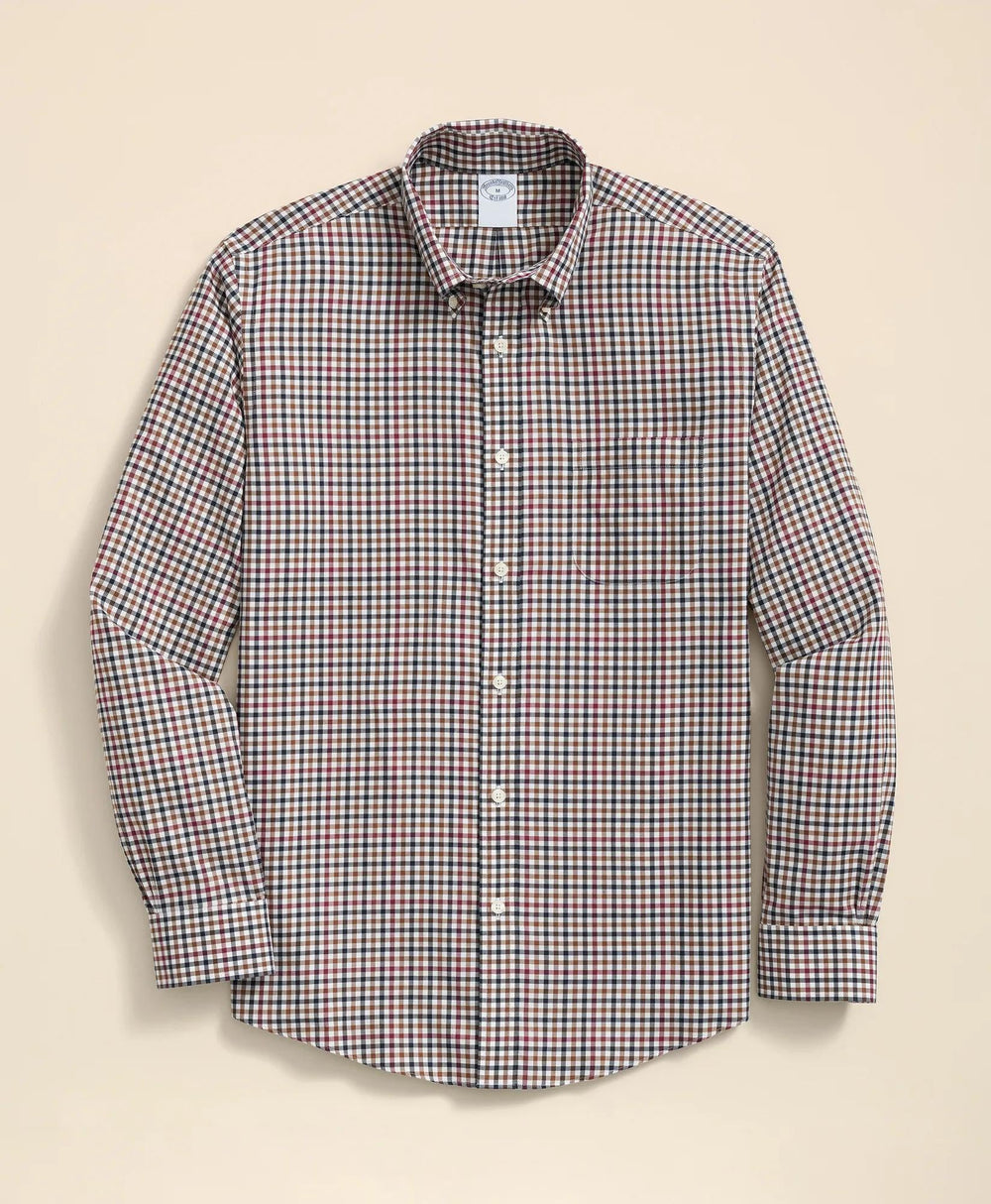 Stretch Supima® Cotton Non-Iron Twill Polo Button Down Check Sport Shirt