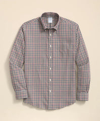 Stretch Supima® Cotton Non-Iron Twill Polo Button Down Check Sport Shirt