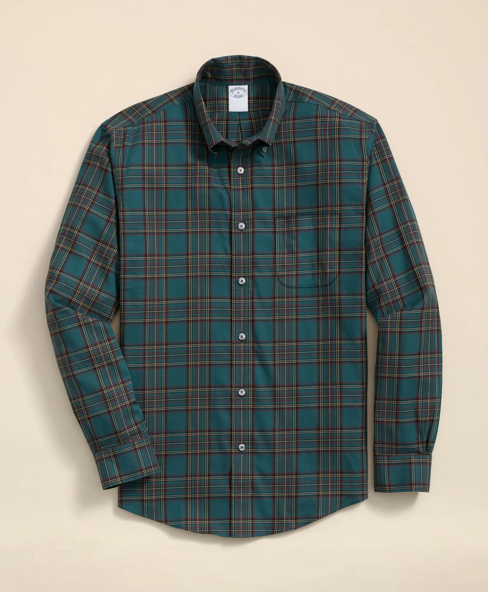 Plaid Sport Shirt Stretch Supima® Cotton Non-Iron Twill Polo Button Down