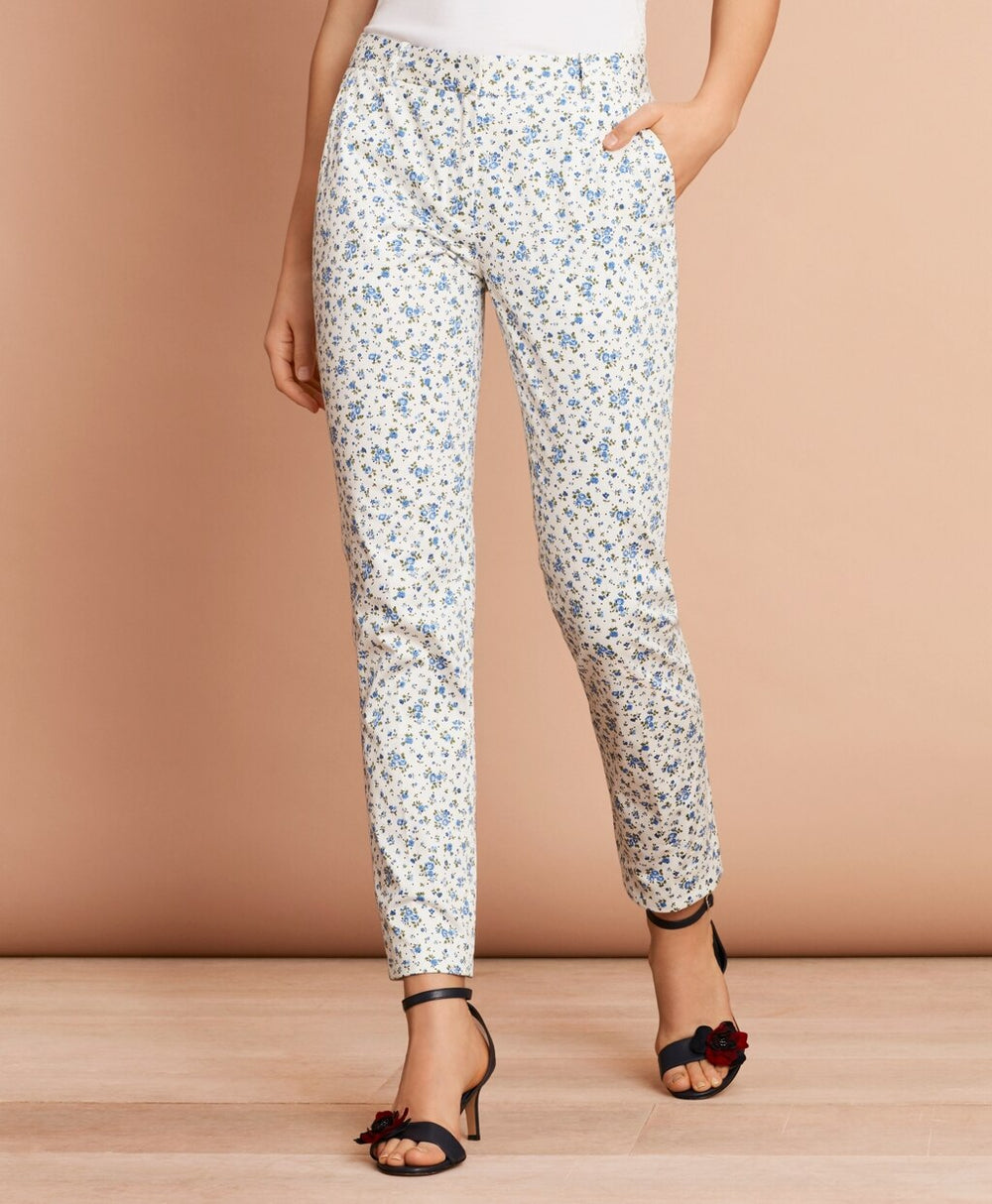 Floral-Print Stretch Cotton Sateen Pants