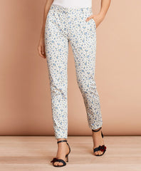 Floral-Print Stretch Cotton Sateen Pants