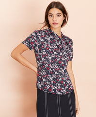 Floral-Print Crepe Tie-Neck Blouse
