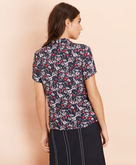 Floral-Print Crepe Tie-Neck Blouse