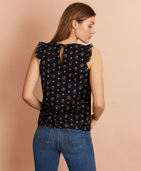 Floral-Print Ruffled Cotton Top