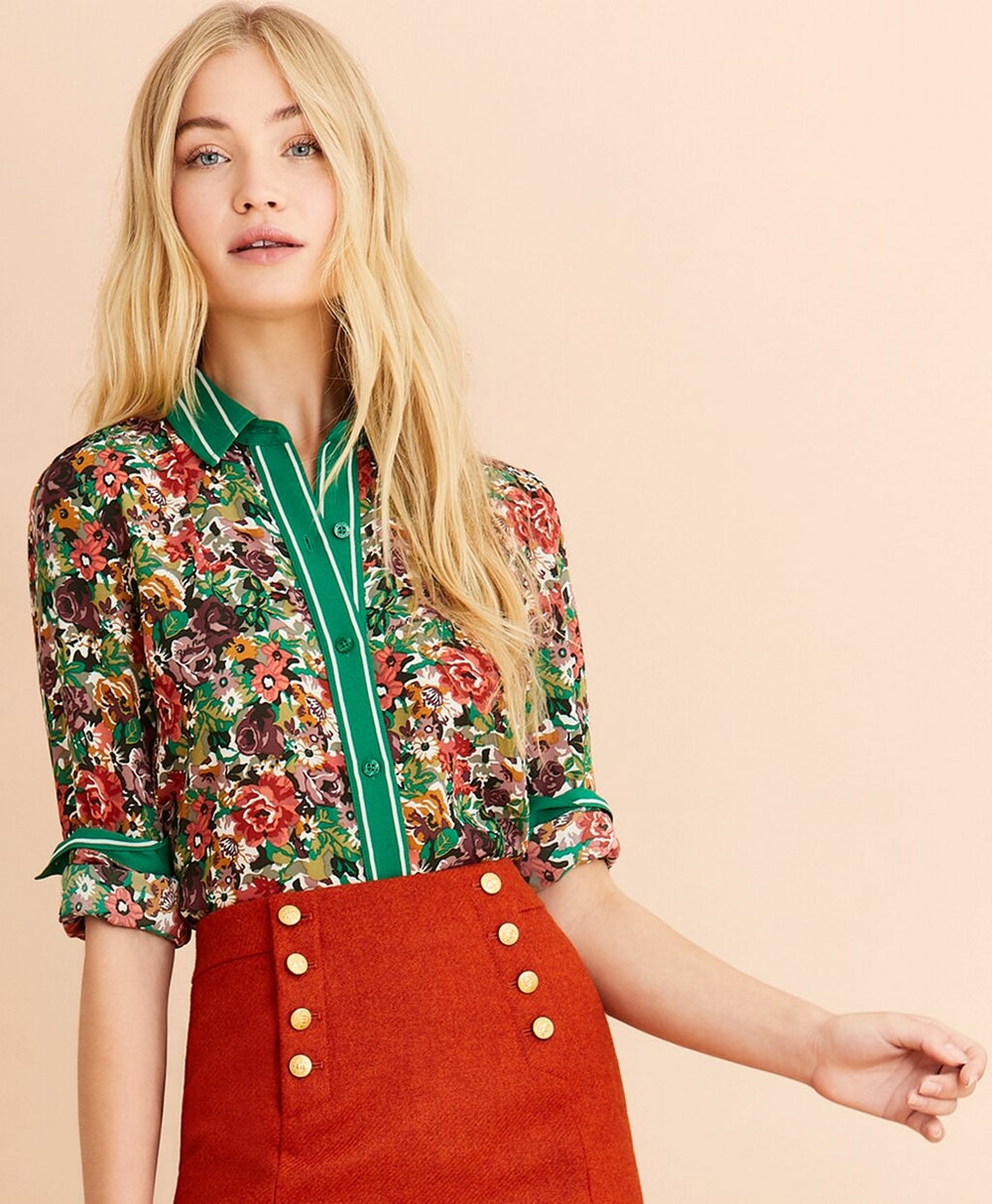 Floral-Print Crepe Blouse