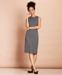Pinstripe Stretch-Wool Button-Slit Sheath Dress