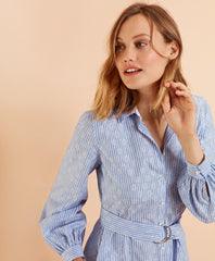 Striped Floral Jacquard Shirt Dress