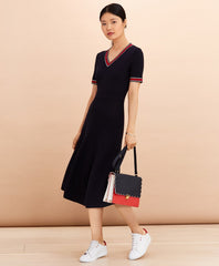 Stripe-Trimmed Midi Sweater Dress