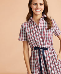 Plaid Cotton Seersucker Shirt Dress