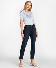 Ruffled Pointelle-Yoke Sweater
