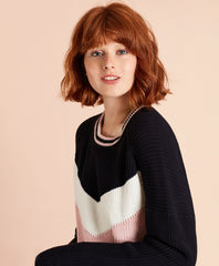 Chevron-Patterned Cotton Sweater