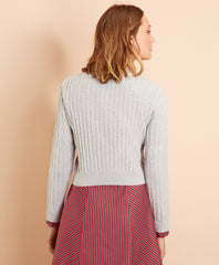 Wool-Cotton Cable-Knit Cropped Cardigan