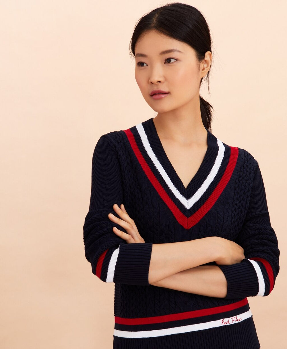 Logo-Embroidered Cotton Tennis Sweater
