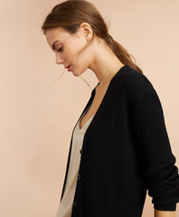 Rib-Knit Cotton Boyfriend Cardigan